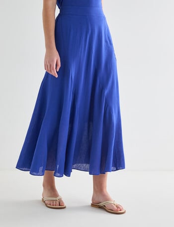 Zest Linen Blend Swirl Maxi Skirt, Cobalt product photo