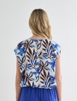 Zest Linen Blend Draw Hem Top, Blue Floral product photo View 02 S