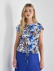 Zest Linen Blend Draw Hem Top, Blue Floral product photo View 04 S