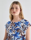 Zest Linen Blend Draw Hem Top, Blue Floral product photo View 05 S