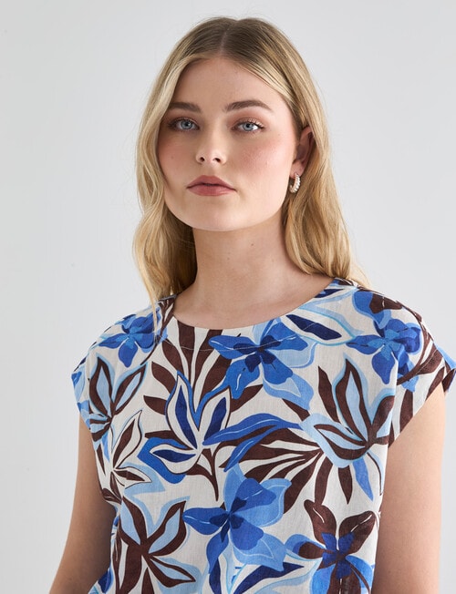 Zest Linen Blend Draw Hem Top, Blue Floral product photo View 05 L