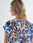 Zest Linen Blend Draw Hem Top, Blue Floral product photo View 07 S