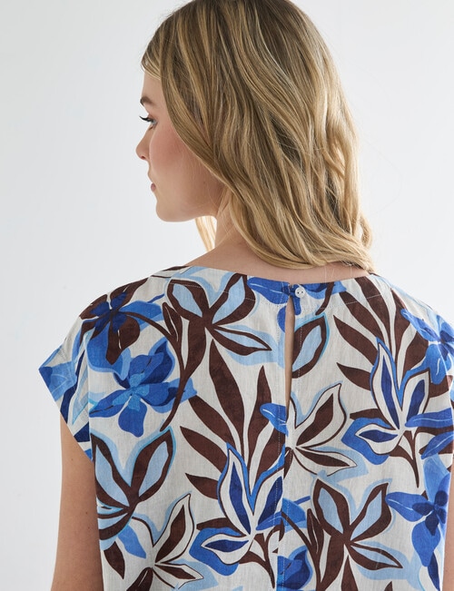 Zest Linen Blend Draw Hem Top, Blue Floral product photo View 07 L