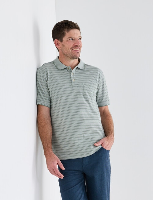 Chisel 2-Colour Stripe Short Sleeve Pique Polo Shirt, Sage product photo