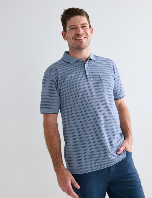 Chisel 2-Colour Stripe Short Sleeve Pique Polo Shirt, Denim product photo