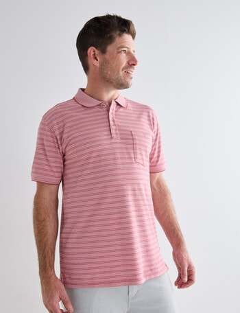 Chisel 2-Colour Stripe Short Sleeve Pique Polo Shirt, Peach product photo