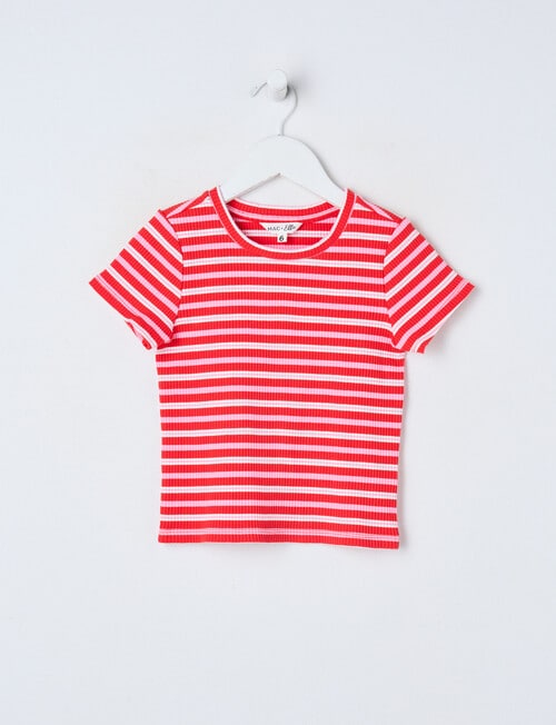 Mac & Ellie Stripe Short Sleeve Rib Tee, Pink & Red product photo