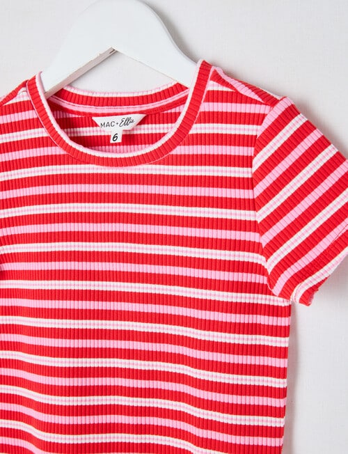 Mac & Ellie Stripe Short Sleeve Rib Tee, Pink & Red product photo View 02 L