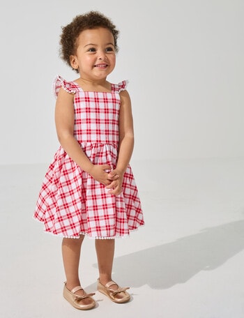 Teeny Weeny Girls Linen Blend Pinny, Red Check product photo