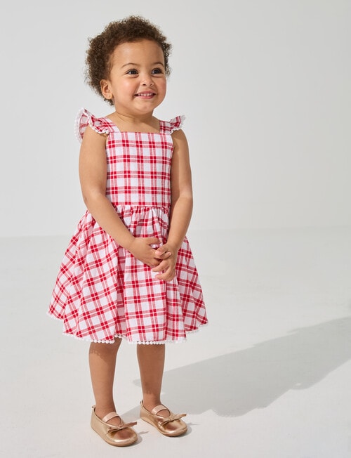 Teeny Weeny Girls Linen Blend Pinny, Red Check product photo