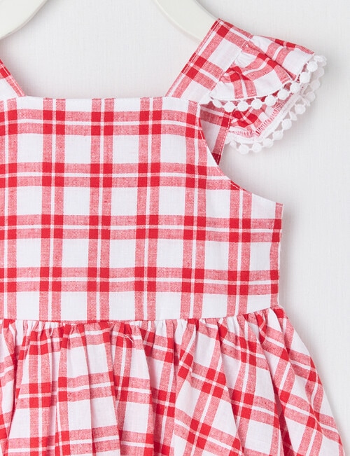 Teeny Weeny Girls Linen Blend Pinny, Red Check product photo View 02 L