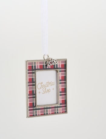 Christmas Shop Photo Frame Metal Ornament, Rectangle Tartan product photo