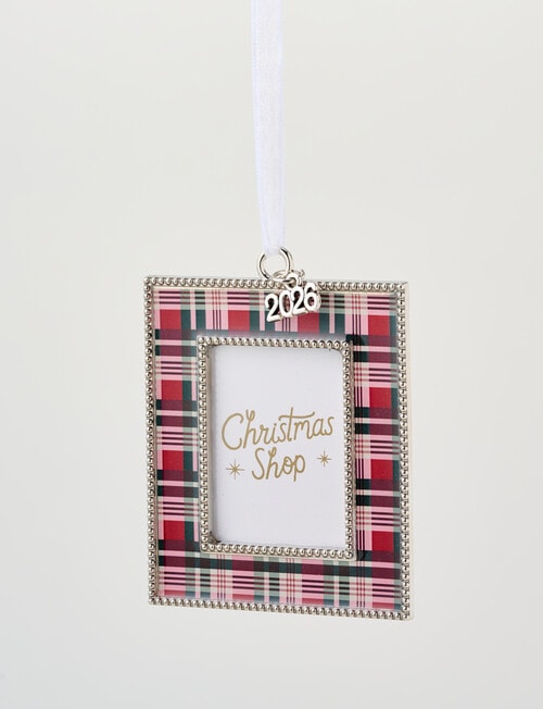 Christmas Shop Photo Frame Metal Ornament, Rectangle Tartan product photo View 02 L
