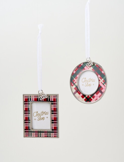 Christmas Shop Photo Frame Metal Ornament, Rectangle Tartan product photo View 05 L