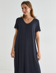Ruby & Bloom V-Neck Nightie, Navy Spot product photo