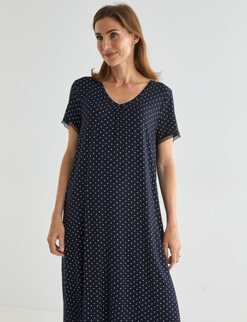 Ruby & Bloom V-Neck Nightie, Navy Spot product photo