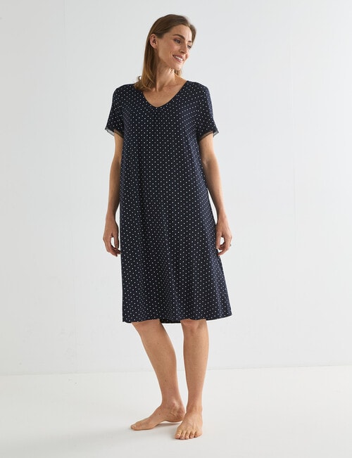 Ruby & Bloom V-Neck Nightie, Navy Spot product photo View 03 L