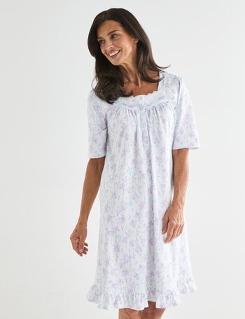 Ruby & Bloom Short Sleeve Nightie, Lilac Print, 10-20 product photo