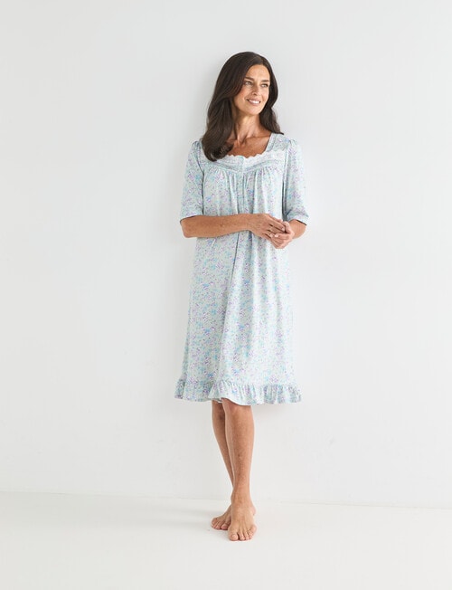 Ruby & Bloom Short Sleeve Nightie, Mint Print, 10-20 product photo View 03 L