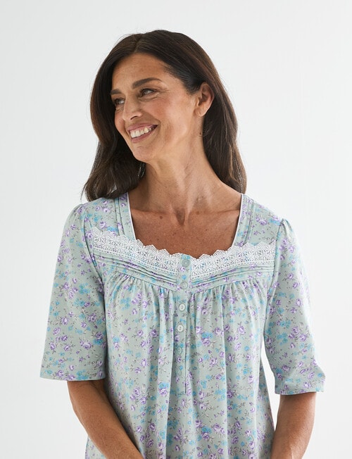 Ruby & Bloom Short Sleeve Nightie, Mint Print, 10-20 product photo View 04 L