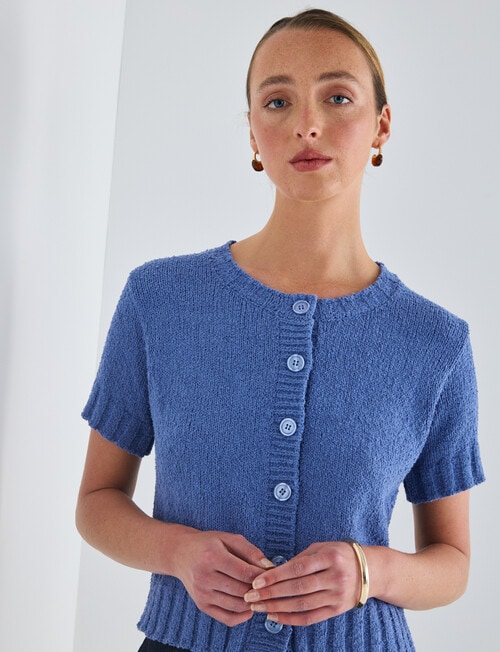 Jigsaw Gravity Short Sleeve Cardigan, Smokey Blue product photo