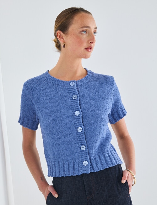 Jigsaw Gravity Short Sleeve Cardigan, Smokey Blue product photo View 06 L