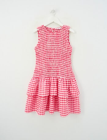 Switch Amber Gingham Shirred Dress, Raspberry product photo