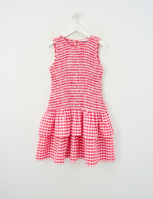 Switch Amber Gingham Shirred Dress, Raspberry product photo