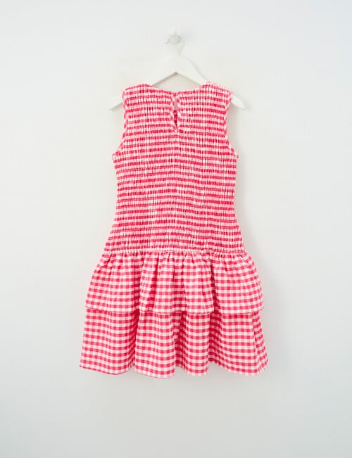 Switch Amber Gingham Shirred Dress, Raspberry product photo View 02 L
