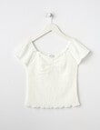 Switch Crinkle Knit Short Sleeve Bow Top, White product photo