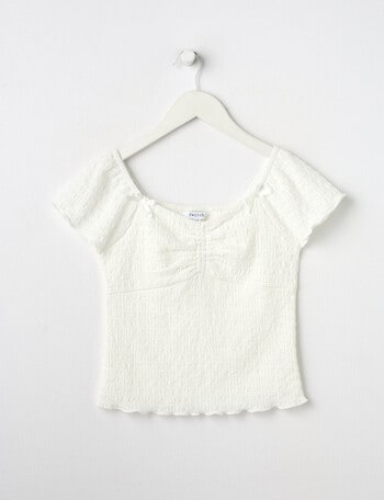 Switch Crinkle Knit Short Sleeve Bow Top, White product photo