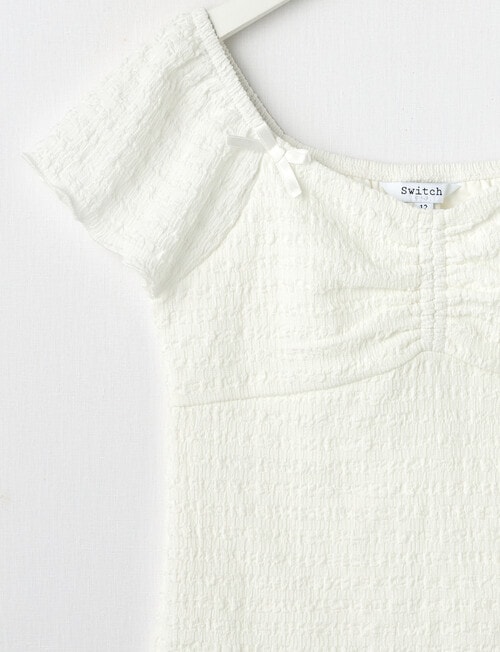 Switch Crinkle Knit Short Sleeve Bow Top, White product photo View 02 L