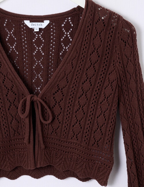 Switch Crochet Style Cardigan, Chocolate product photo View 02 L