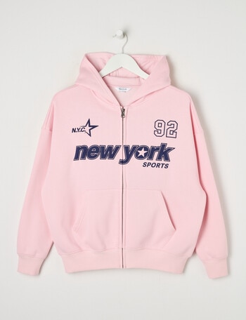 Switch New York Sports Oversized Zip Up Hoodie, Baby Pink product photo
