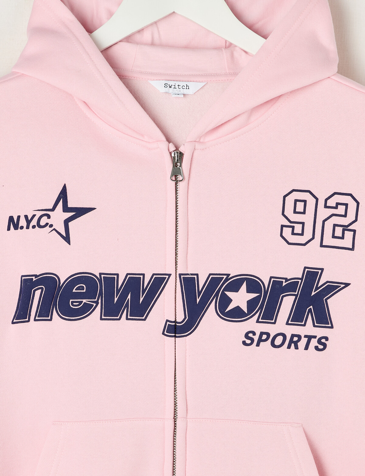 Switch New York Sports Oversized Zip Up Hoodie, Baby Pink 