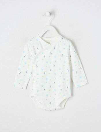 Little Bundle Essential Stretch Cotton Long Sleeve Wrap Bodysuit, Safari White product photo