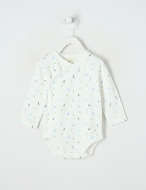 Little Bundle Essential Stretch Cotton Long Sleeve Wrap Bodysuit, Safari White product photo