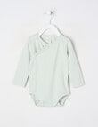 Little Bundle Little Bundle Essentials Long Sleeve Wrap Bodysuit, Green Stripes product photo