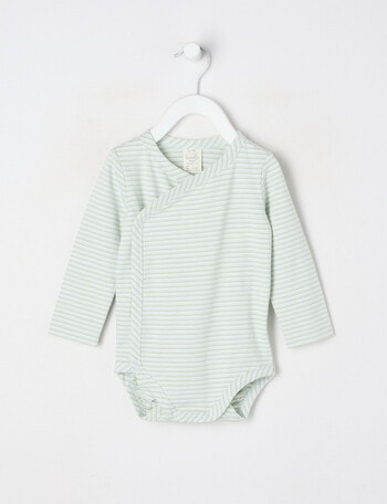 Little Bundle Little Bundle Essentials Long Sleeve Wrap Bodysuit, Green Stripes product photo