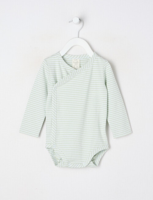 Little Bundle Little Bundle Essentials Long Sleeve Wrap Bodysuit, Green Stripes product photo
