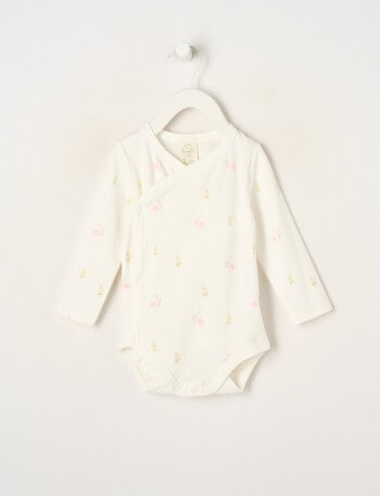 Little Bundle Essential Stretch Cotton Long Sleeve Wrap Bodysuit, Flower product photo