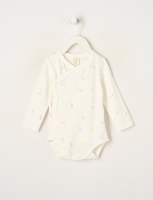 Little Bundle Essential Stretch Cotton Long Sleeve Wrap Bodysuit, Flower product photo