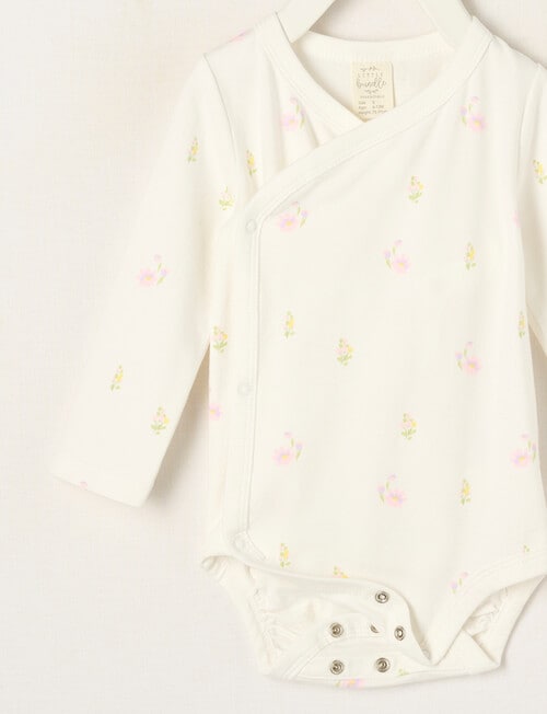 Little Bundle Essential Stretch Cotton Long Sleeve Wrap Bodysuit, Flower product photo View 02 L