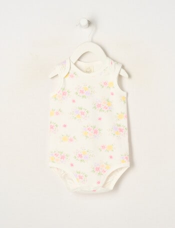 Little Bundle Essential Stretch Cotton Sleeveless Bodysuit, Floral product photo
