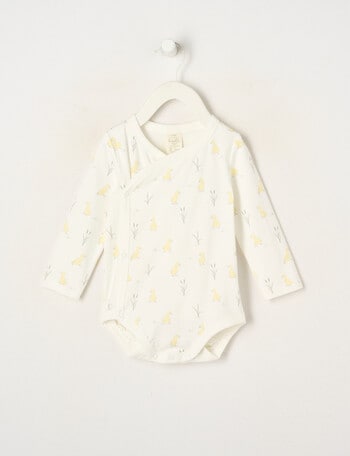 Little Bundle Essential Stretch Cotton Long Sleeve Wrap Bodysuit, Duckling product photo