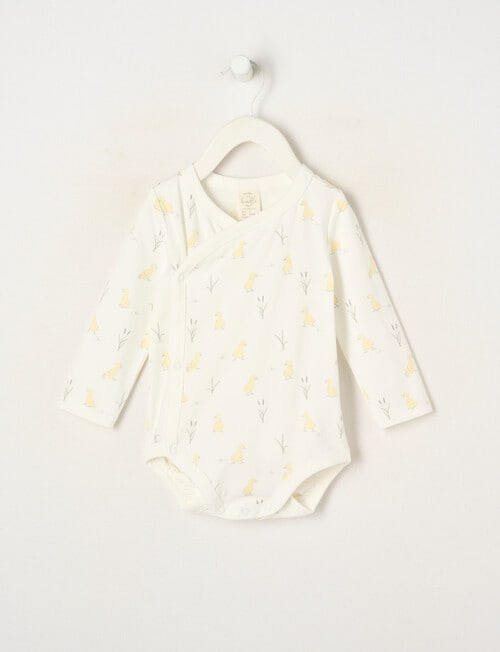 Little Bundle Essential Stretch Cotton Long Sleeve Wrap Bodysuit, Duckling product photo