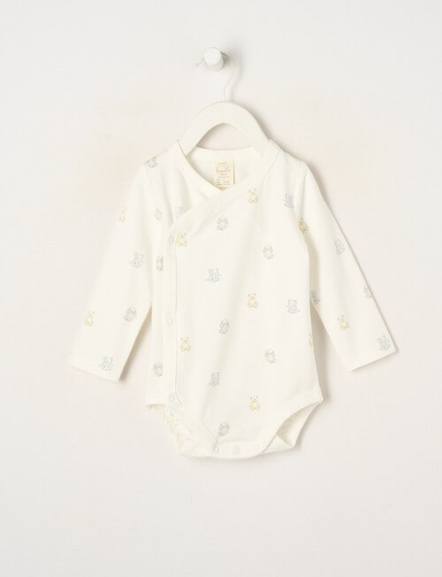 Little Bundle Essential Stretch Cotton Long Sleeve Wrap Bodysuit, Teddy product photo