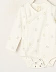 Little Bundle Essential Stretch Cotton Long Sleeve Wrap Bodysuit, Teddy product photo View 02 S