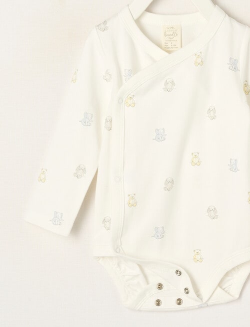 Little Bundle Essential Stretch Cotton Long Sleeve Wrap Bodysuit, Teddy product photo View 02 L