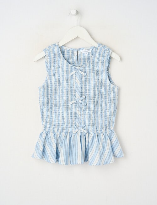Switch Isla Linen Blend Stripe Peplum Top, Light Blue product photo